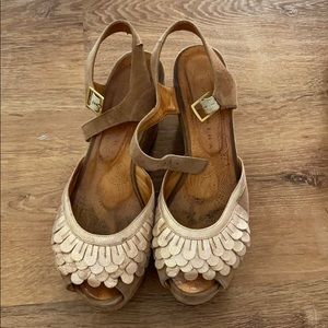 rose gold and brown suede platform